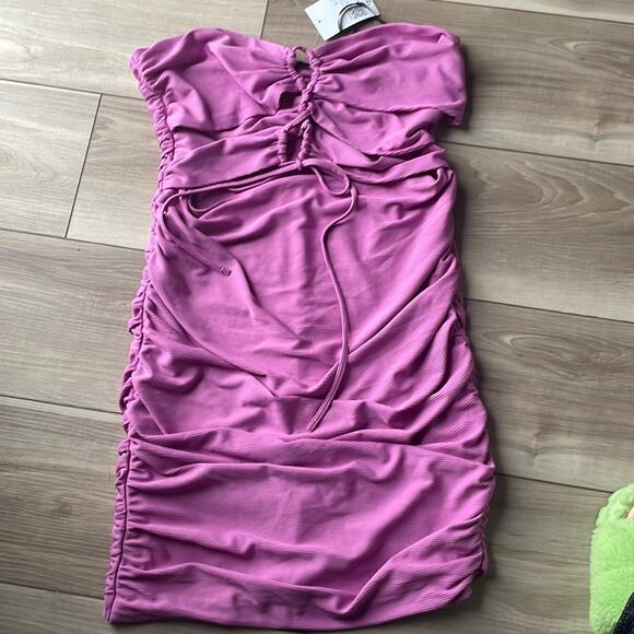 Forever 21 Pink Tube Top Strappy Mini Dress NWT Sz Large - Picture 1 of 3